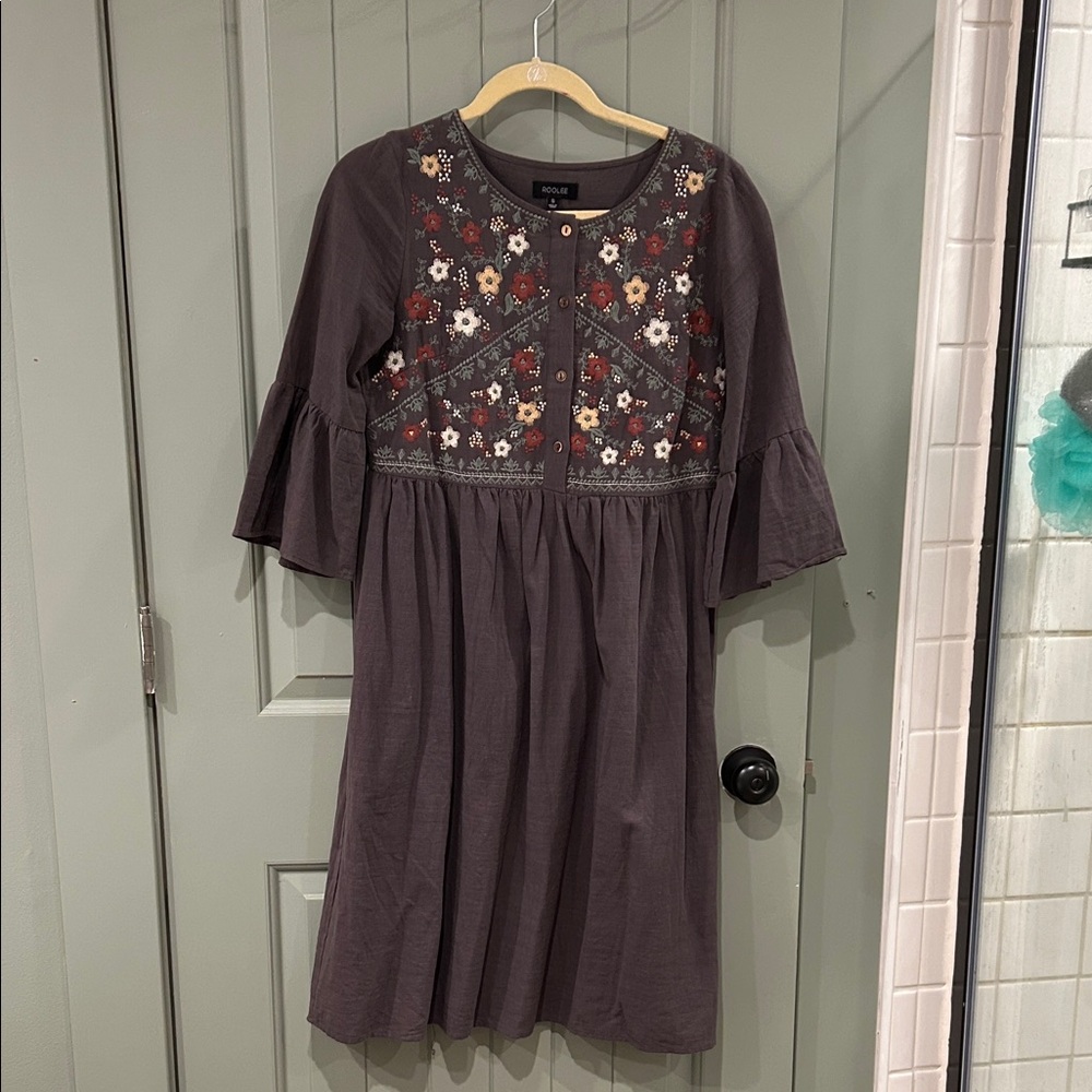 Roller Floral Embroidered Dress with Bell Sleeves